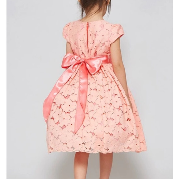 Girls Coral Floral lace Dress